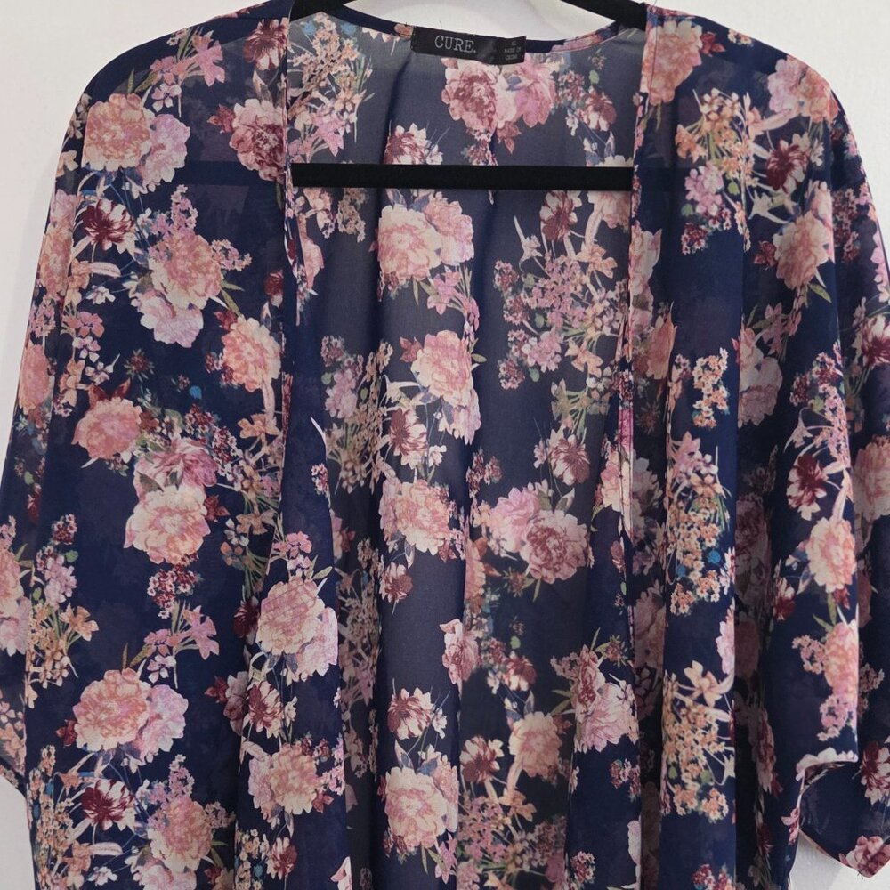 Woman's Dark Blue Floral Kimono Cardigan Size XL